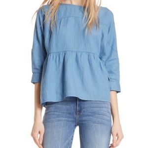 FRAME Denim Boxy Linen Popover BLUE Size Small